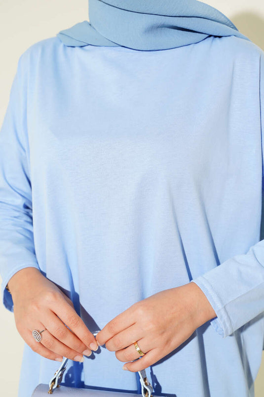 Basic Tunic with Side Slits, Baby Blue