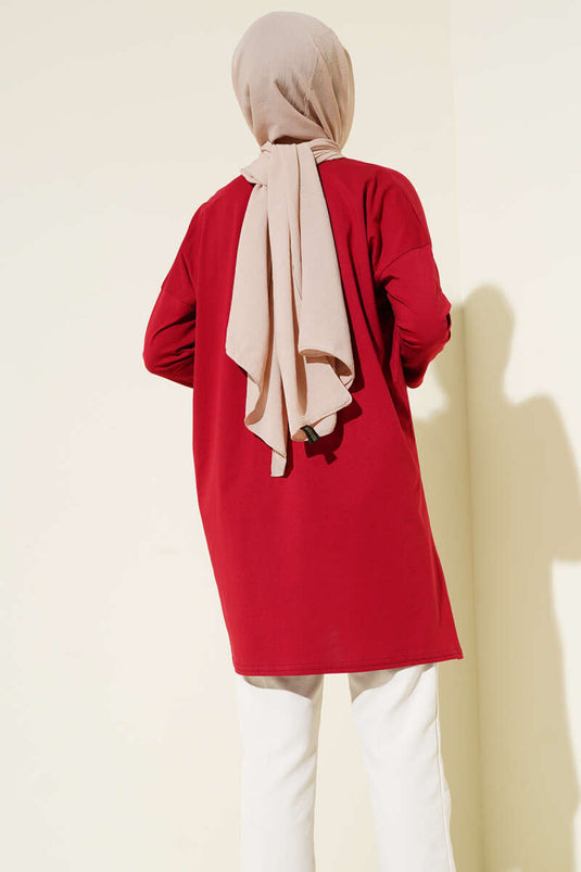 Yan Yırtmaçlı Basic Tunik Bordo