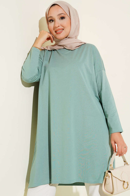 Tunika Basic Con Spacco Laterale In Verde Menta