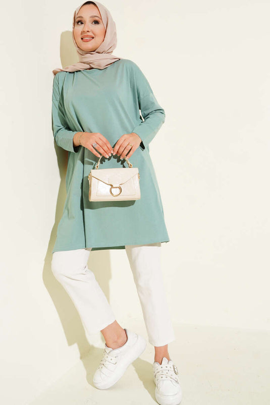 Tunika Basic Con Spacco Laterale In Verde Menta