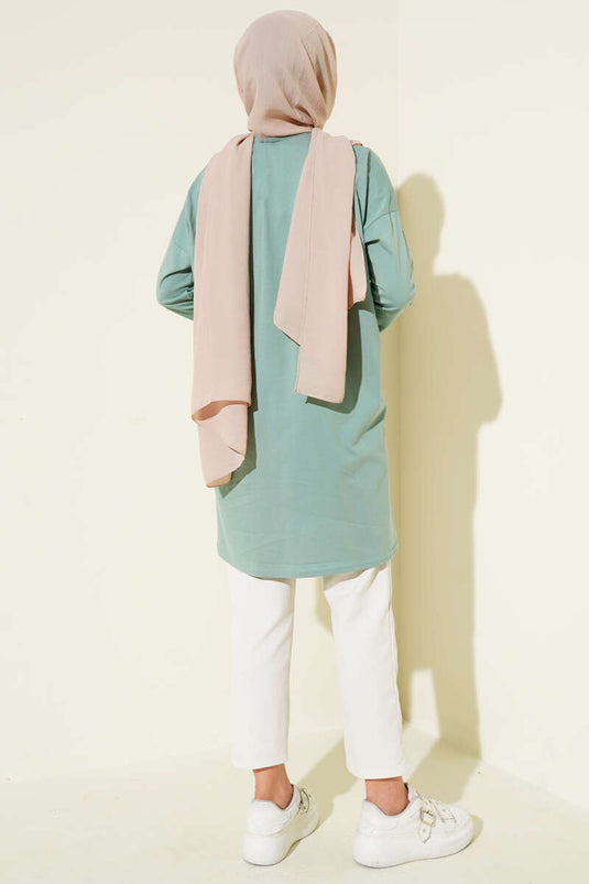 Tunika Basic Con Spacco Laterale In Verde Menta