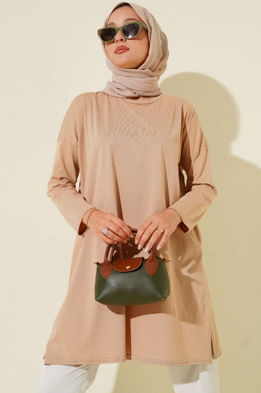 Basic Tunic Camel with Side Slits