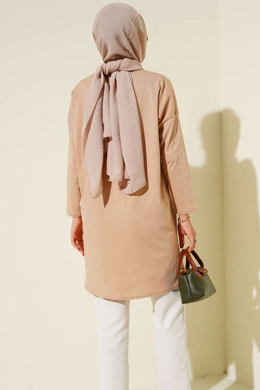 Yan Yırtmaçlı Basic Tunik Camel