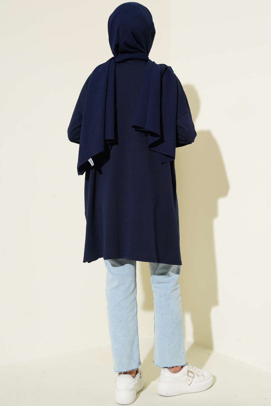 Basic Tunic with Side Slits, Navy Blue
