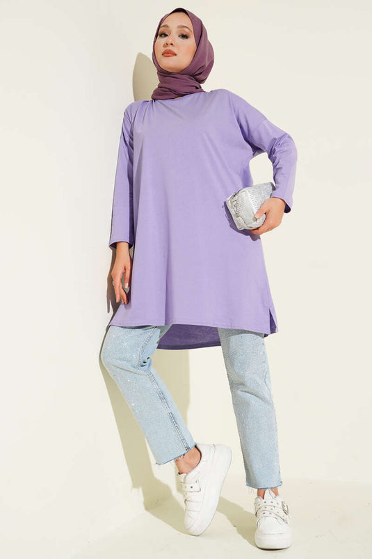 Yan Yırtmaçlı Basic Tunik Lila