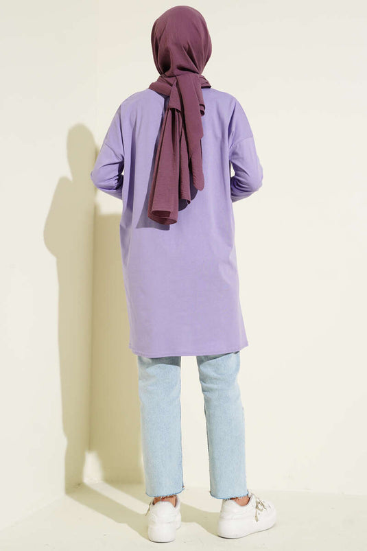 Yan Yırtmaçlı Basic Tunik Lila