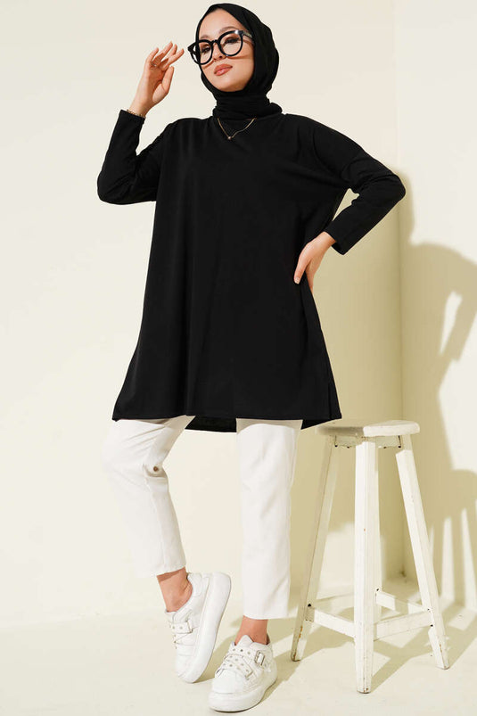 Yan Yırtmaçlı Basic Tunik Siyah