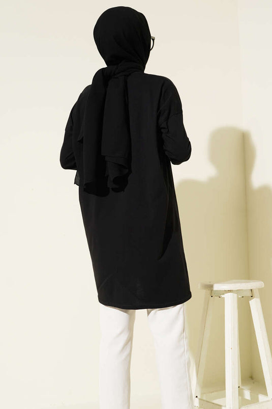 Yan Yırtmaçlı Basic Tunik Siyah