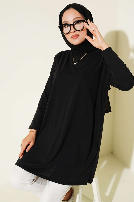 Yan Yırtmaçlı Basic Tunik Siyah