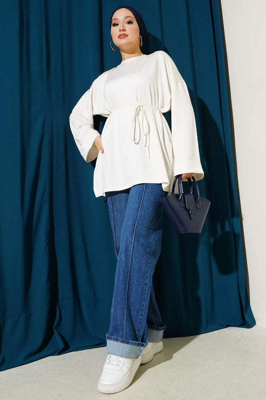 Side Slit Double Sleeve Tunic Ecru