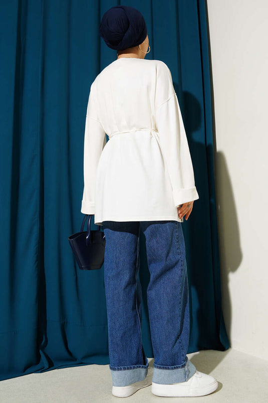 Side Slit Double Sleeve Tunic Ecru