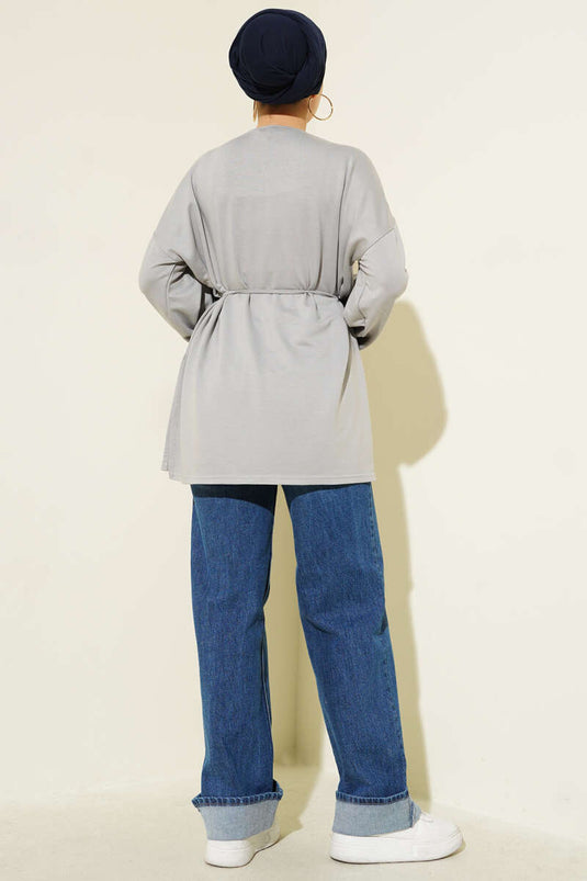Side Slit Double Sleeve Tunic Gray