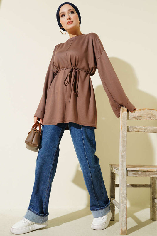 Side Slit Double Sleeve Tunic Chestnut