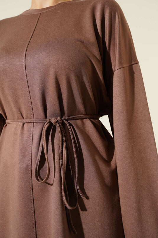 تونيك بفتحة جانبية وأكمام مزدوجة كستنائي