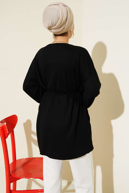 Side Slit Double Sleeve Tunic Black