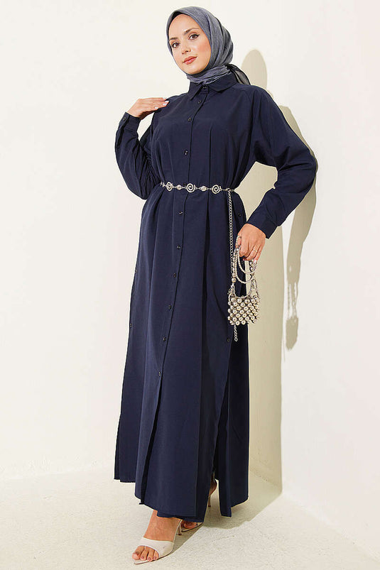 Camicia Lunga Con Bottoni E Spacco Laterale In Blu Navy
