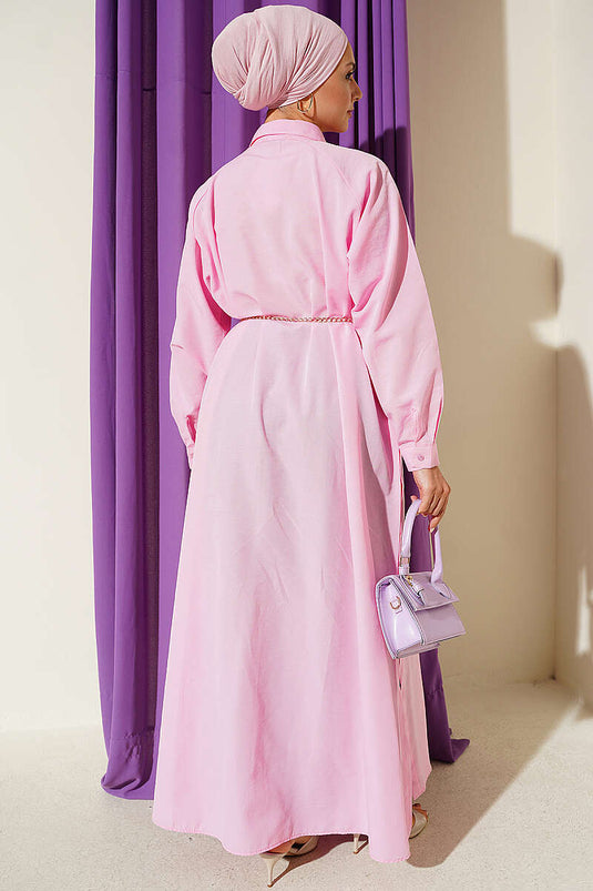 Lange Knopfleiste Bluse Mit Seitenschlitz In Pink