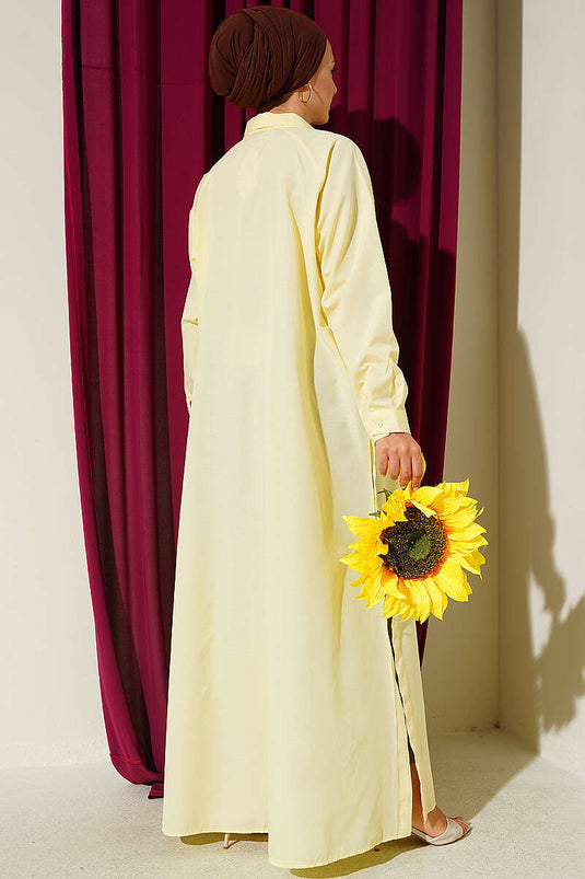 Long Button-Front Shirt With Side Slit In Yellow