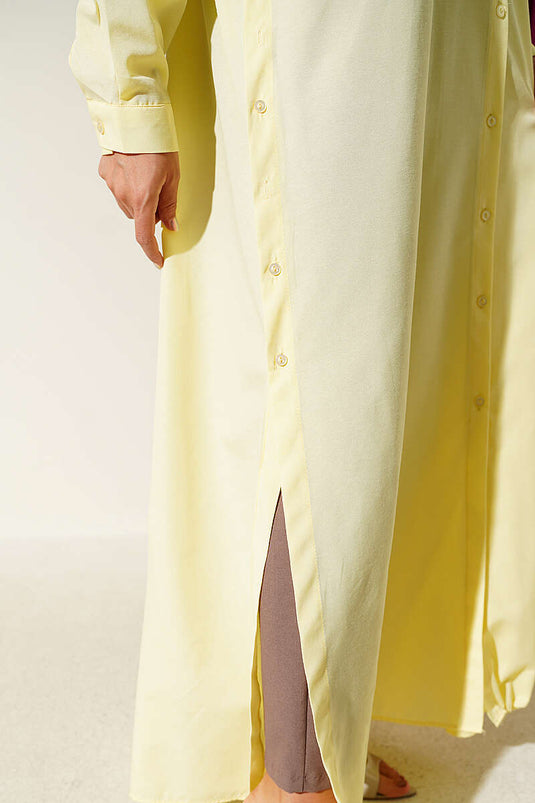 Long Button-Front Shirt With Side Slit In Yellow