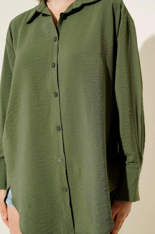 قميص بفتحة جانبية، كاكي