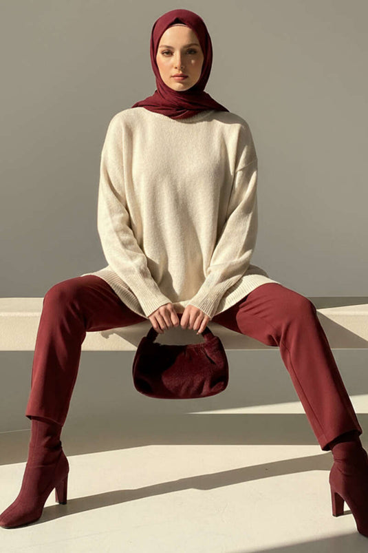 Side-Slit Soft Long Knit Tunic Stone