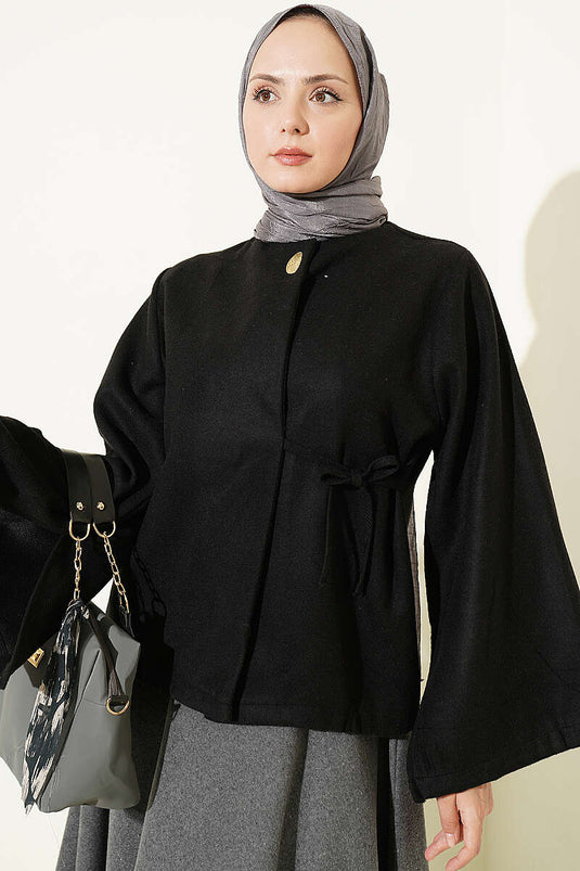 Schwarze Seitliche Bindung Jacke Mit Spanischen Ärmeln