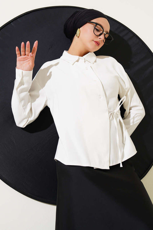 Chemise courte en Tencel à nouer sur le côté, blanche