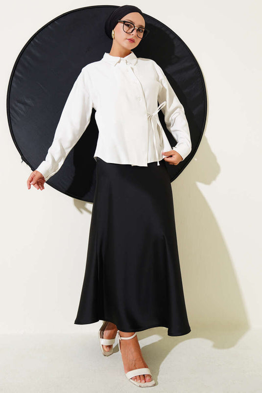 Chemise courte en Tencel à nouer sur le côté, blanche