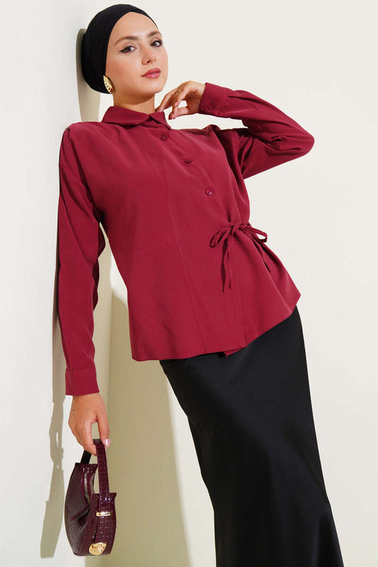 Side-Laced Tencel Short Shirt Burgundy
