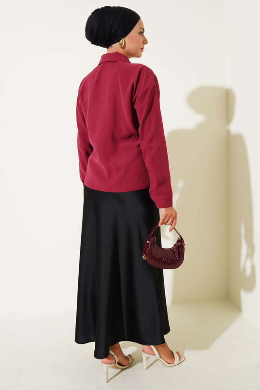 Side-Laced Tencel Short Shirt Burgundy