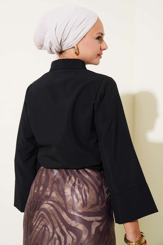 Side Tie Detail Short Shirt Black