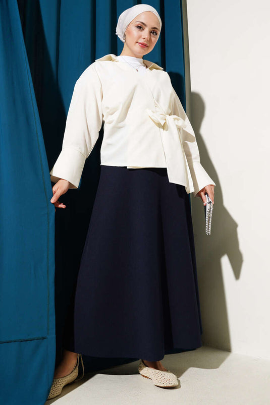 Yandan Bağlamalı Bluz Ekru