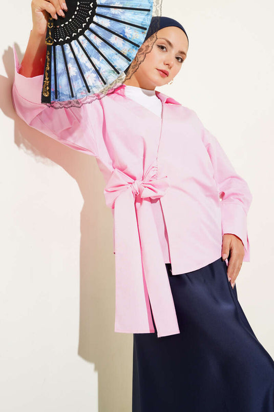 Yandan Bağlamalı Bluz Pembe