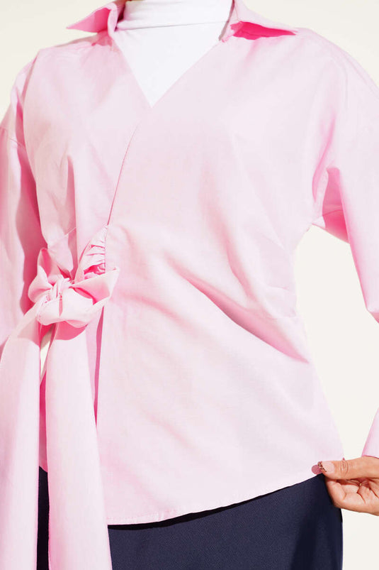 Yandan Bağlamalı Bluz Pembe