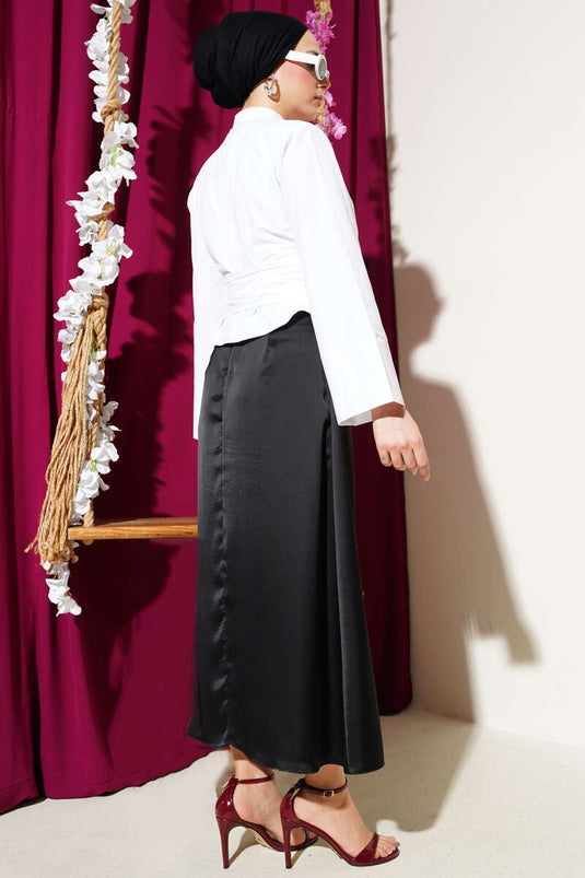 Side Tie Cross Button Short Shirt White