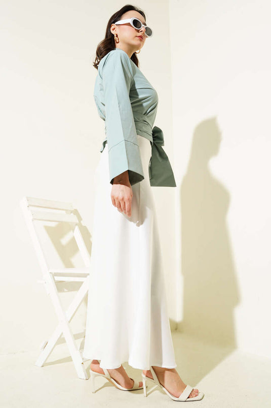 Side Tie Cross Button Short Shirt Mint