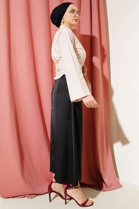 Side Tie Cross Button Short Shirt Powder