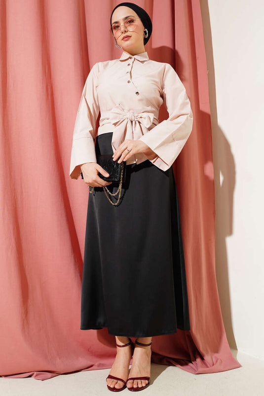 Side Tie Cross Button Short Shirt Powder