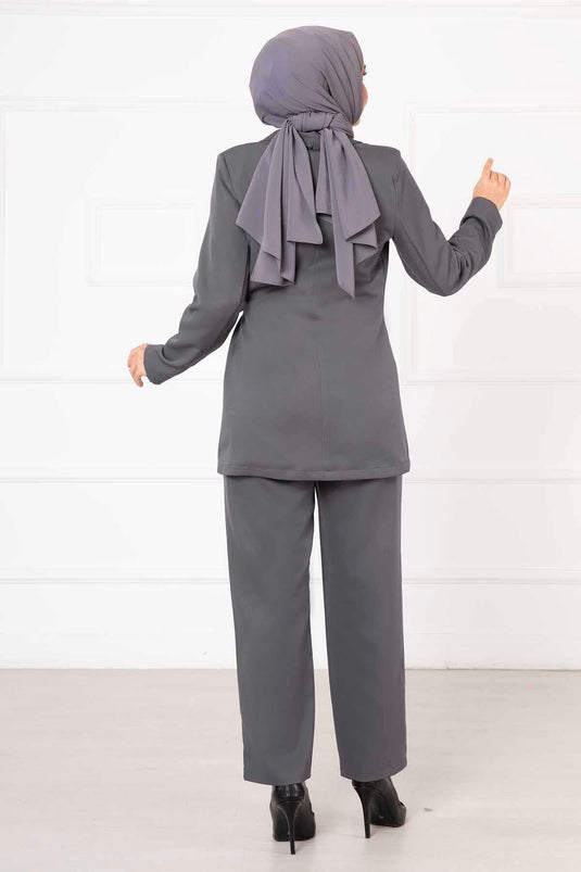 Side Tie Jacket Set Smoke