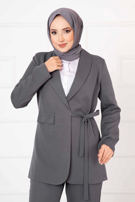 Yandan Bağlamalı Ceket Takım Füme