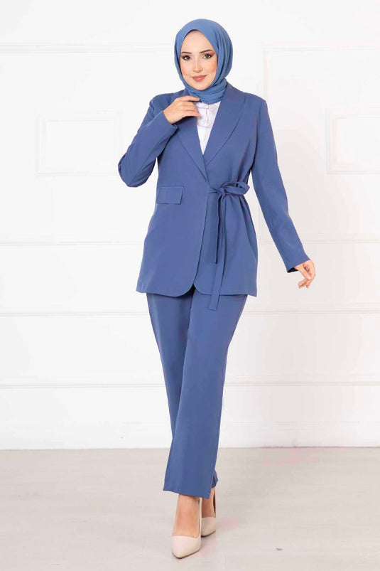 Side-Tied Jacket Set Indigo