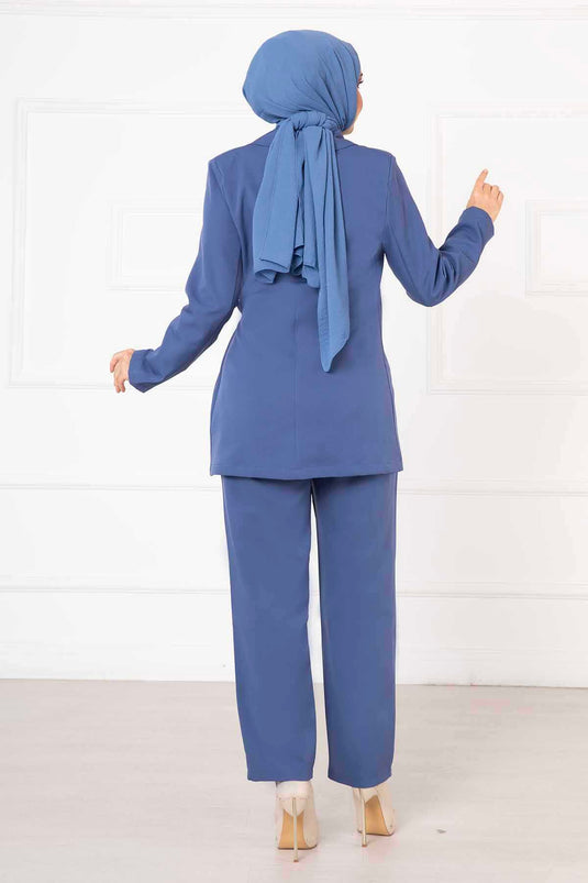 Side-Tied Jacket Set Indigo