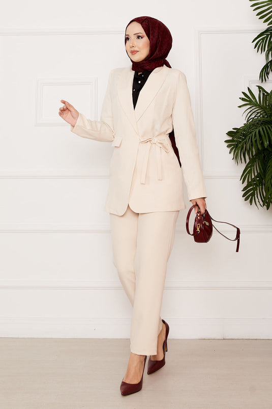 Side Tie Jacket Set Cream