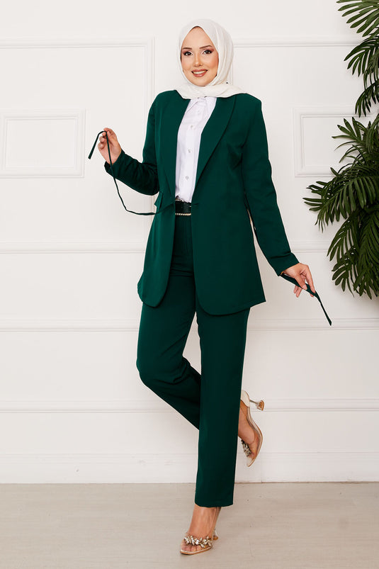 Side Tie Jacket Set Emerald