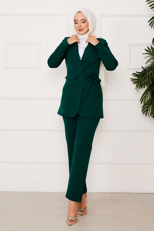 Side Tie Jacket Set Emerald