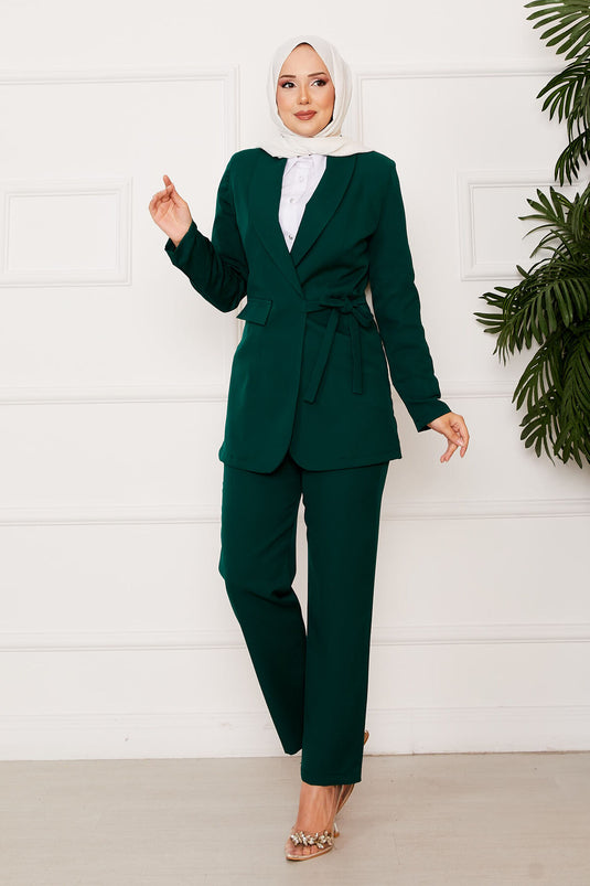 Side Tie Jacket Set Emerald