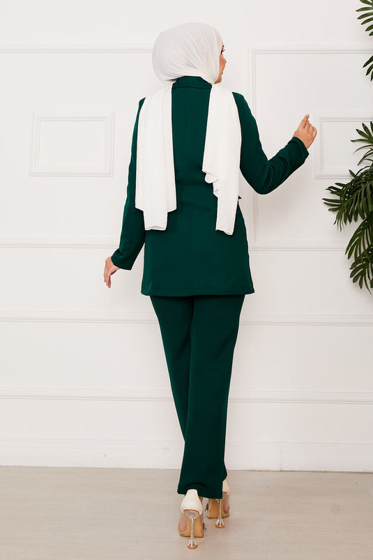 Side Tie Jacket Set Emerald