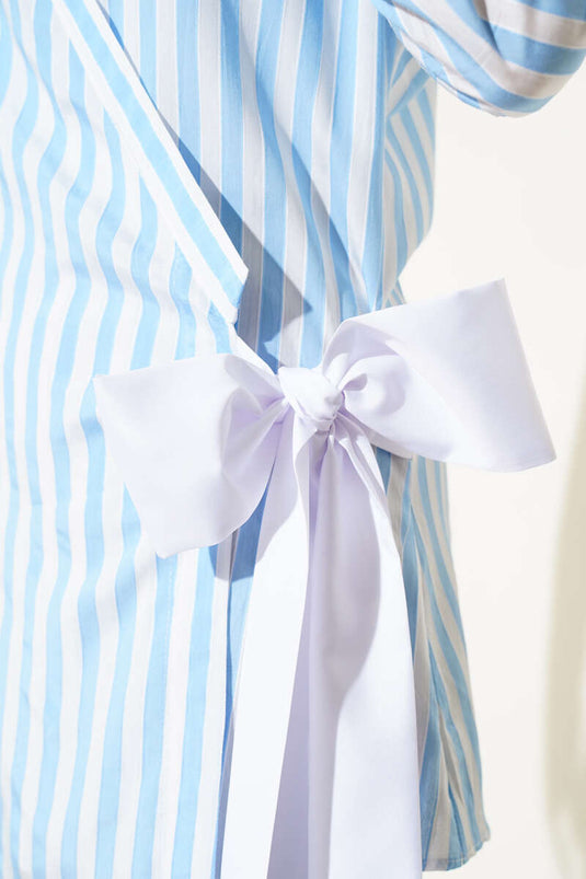 Side Tie Striped Kimono Blue