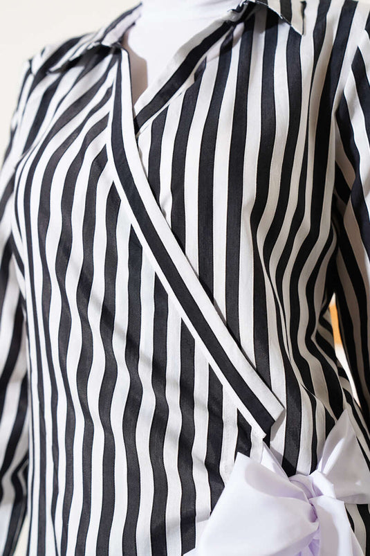 Side Tie Striped Kimono Black