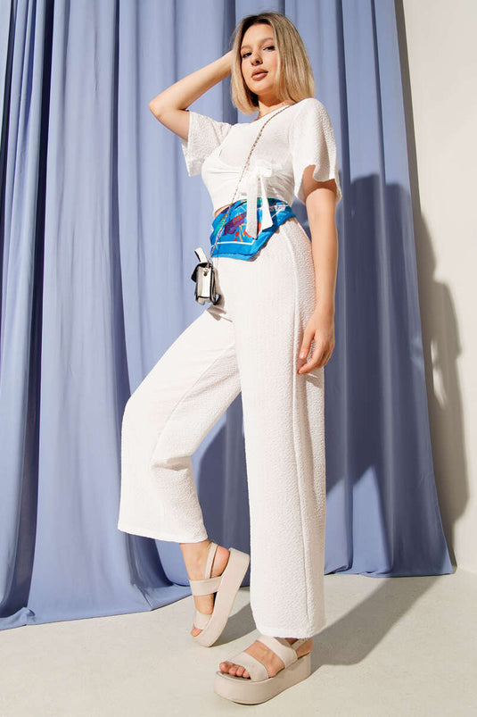 Side-Tie Crop Two-Piece Set White